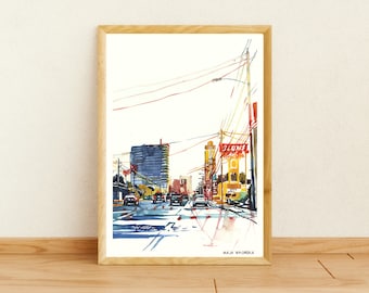 Houston art print, Signed Houston print, Houston wall art, Houston print, Houston watercolor print