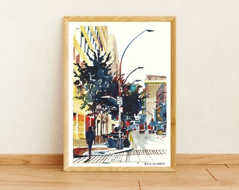 Houston area next to the Hilton Hotel art print, Houston poster, Houston print, Houston art, Houston watercolor