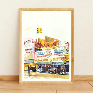 Wydruk artystyczny Coney Island, Miejsce z hot dogami, Wydruk Coney Island, Prezent dla miłośnika jedzenia, Plakat z Nowego Jorku, Sztuka Coney Island, Sztuka American Diner