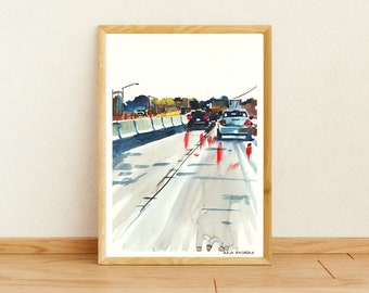 State Route 99 art print, Route  9 art print, Route print, Escalon watercolor, Route gift, Route poster,