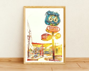 Tulsa sign, Signed Tulsa print, Tulsa art print, Tulsa poster print, Tulsa print, Tulsa watercolor print, Route66 print