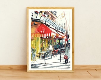 Cafe Le Dome Paris art print, Paris art print, Paris Cafe print, Paris watercolor, Paris gift, Paris poster, Paris Cafe art