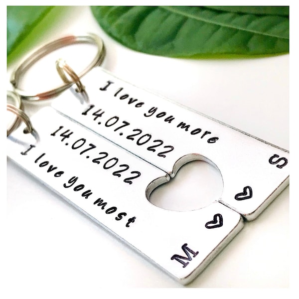 I Love You More Most Personalised Date Initials Keyrings // Anniversary Gift for Her Him // His & Hers Keyrings // Boyfriend Girlfriend Gift