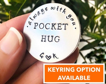 Pocket Hug Personalised Coin or Keyring / Pocket Token / Boyfriend Girlfriend Gift / Custom Hanging Ornament / LDR Couple Gift / Pocket Hug