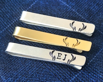 Antler Tie Clip Bar // personalised tie clip // customisable // groomsmen gift // deer tie clip // hand stamped //wedding // gift for him //