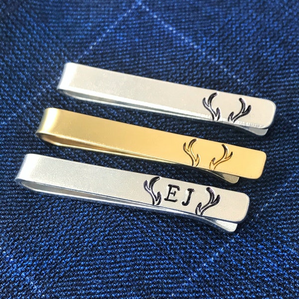 Antler Tie Clip Bar // personalised tie clip // customisable // groomsmen gift // deer tie clip // hand stamped //wedding // gift for him //