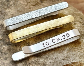 Textured Personalised Tie Clip Bar // Gold Silver Customised Initials Tie Slide // Wedding Role Tie Bar // Groomsman Gift // Best Dad Gift