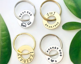 Couple’s Initials Washer Keyring // Long Distance Boyfriend Girlfriend Gift // His and Hers Anniversary Keychain / Personalised Date Keyring