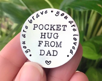 First Day of School Pocket Hug From Dad Mum // Keyring Coin Tag Keepsake  // You are Loved And Brave // New School Year Nerves Brave Button