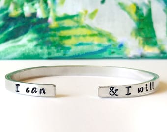 I Can and I Will-armband / mindfulnesssieraden / armband geestelijke gezondheid / met de hand gestempeld / inspirerend cadeau / angstarmband zelfzorg