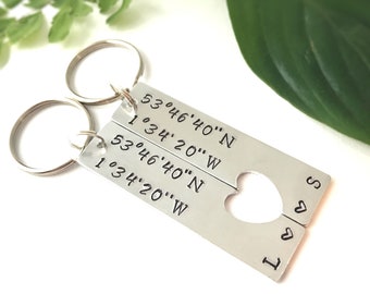 Personalised Coordinates Keyring // Couples Keychain // His and Hers Key ring // Longitude Latitude // New house gift //wedding anniversary