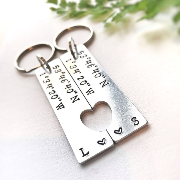Personalised Longitude Latitude Keyring // Couples Keychain // His and Hers Key ring // coordinates // New house gift //wedding anniversary