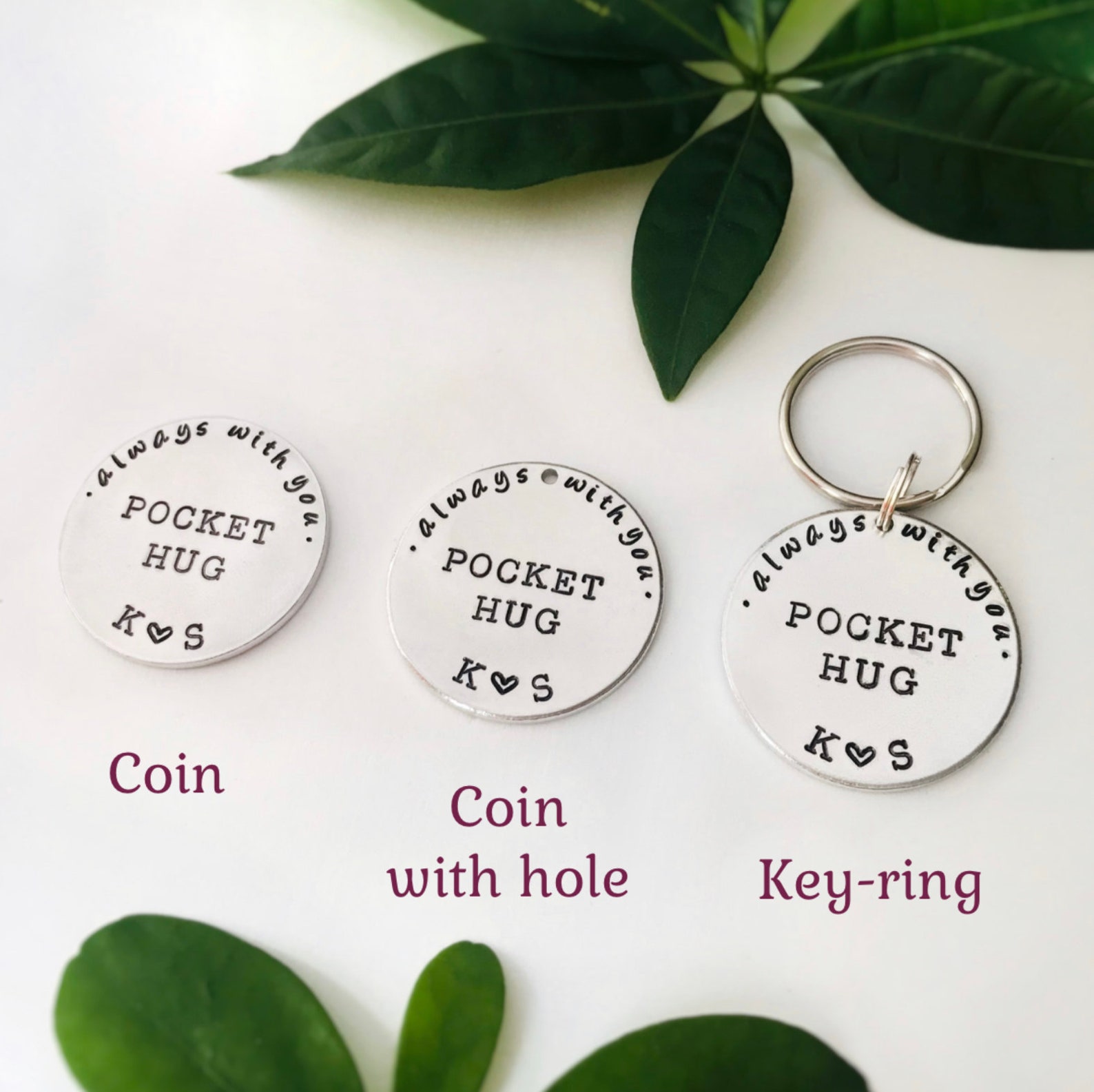 Personalised Pocket Hug Coin Keyring Hanging Ornament / Long Etsy