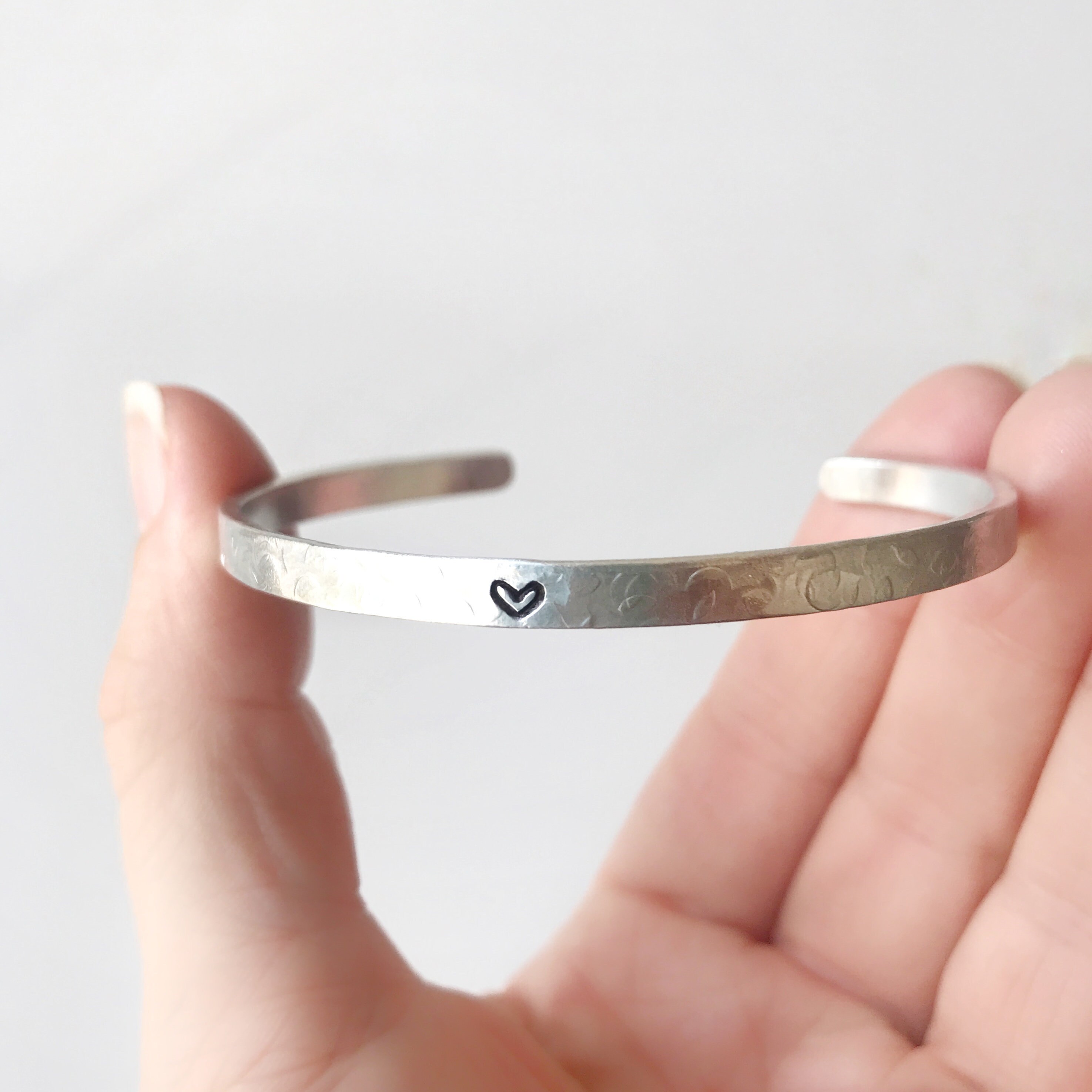 Dainty Heart Hand Stamped Bracelet 