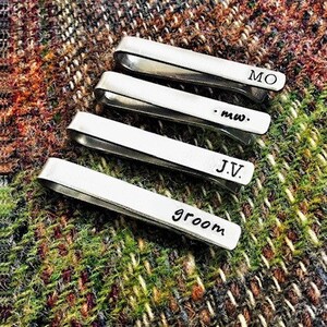 Customised Wedding Role Tie Clip Bar // hand stamped // groomsmen gift // initials // groom // best man // wedding / gift for him / best man image 2