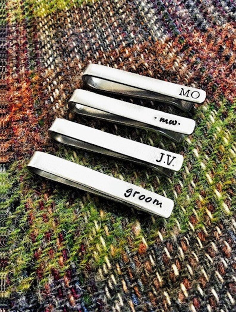 Customised Wedding Role Tie Clip Bar // hand stamped // groomsmen gift // initials // groom // best man // wedding / gift for him / best man image 2