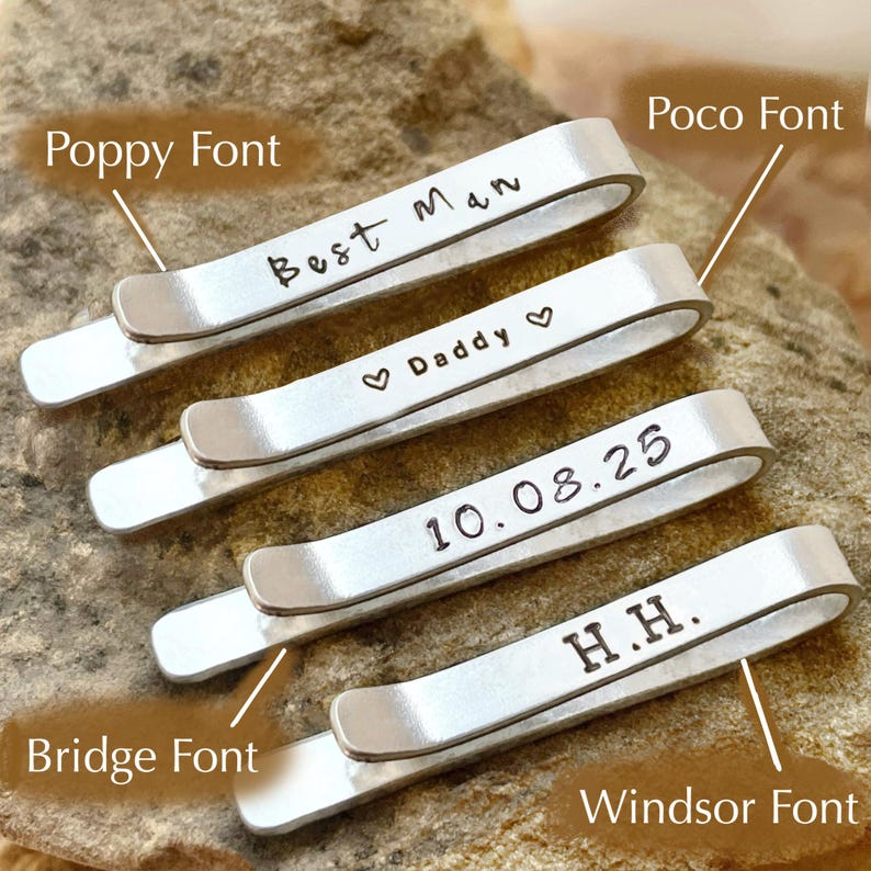 Hand-Made Custom Mountains Forest Tie Clip Bar with Personalised Initials Date Message // Adventure Outdoorsy Hiking Camping Gift For Him image 5