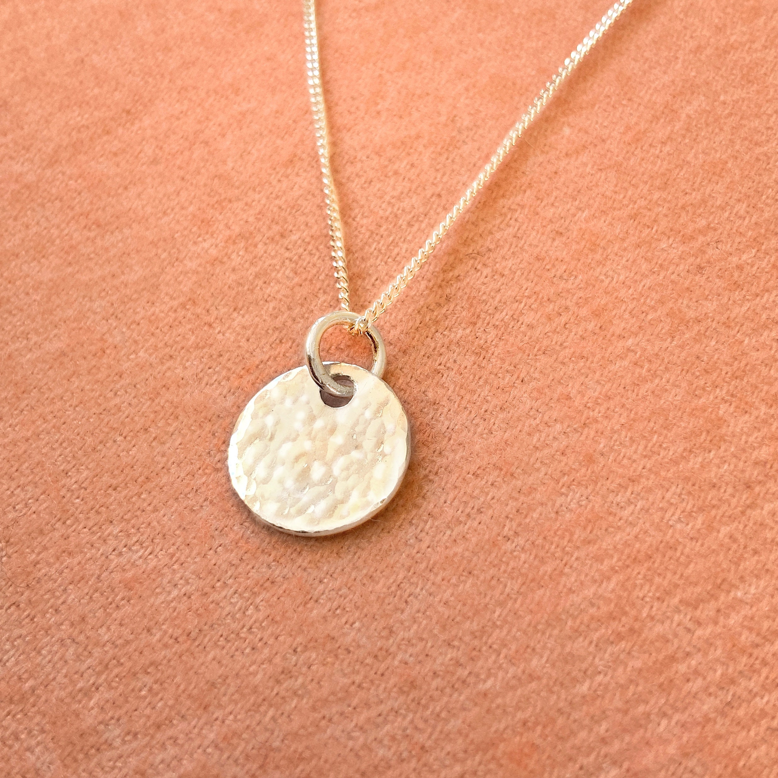 Sterling Silver Hammered Disc Necklace / Twinkling Pendant / | Etsy