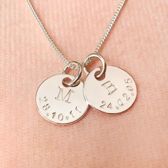 Sterling Silver Initials and Date Necklace // Initial Name Date