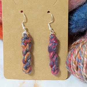 Minimalist Natural Mini Yarn Skein Earrings Handspun Merino Silk Pineapple Fiber Wool Blend