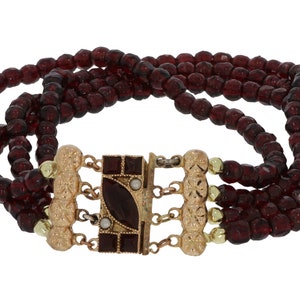 Sale Antique garnet 4-strand bracelet with 14 carat gold beautiful clasp handmade jewelry
