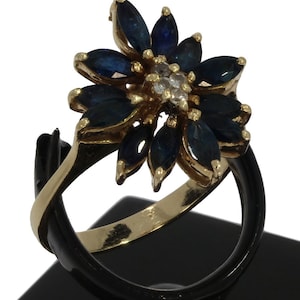 Sapphire diamonds 14 carat gold design flower ring handmade women&#39;s jewelry