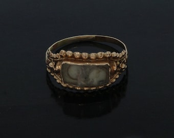 Antique 14k gold mourning ring with Victorian hairpiece ca. 1850