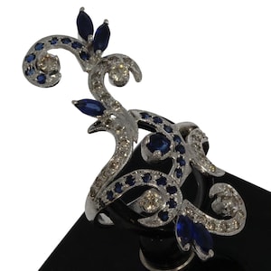 Sapphire diamonds rare 14 carat white gold women&#39;s ring, unique and handmade jewelry