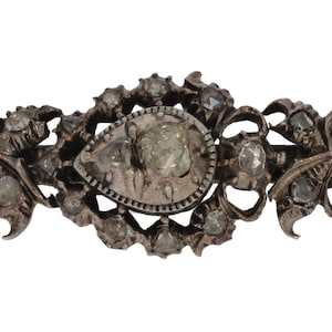 Gold and silver 14 karat antique brooch with 20 rose cut diamonds handmade jewellery