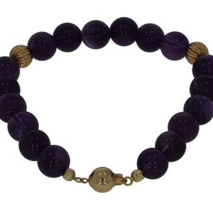 Robust Amethyst gemstone bead bracelet 14 carat gold clasp and spacers handmade jewelry