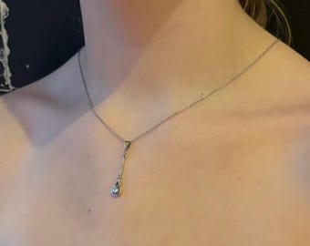 Pendentif Sphère étoile Art Déco - Or Blanc 18 Carats Massif Avec Diamant, Occasion