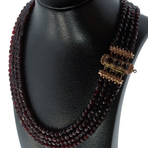 4-strand facet cut garnet necklace on a 14 karat gold beautiful clasp, ladies necklace, handmade jewelery