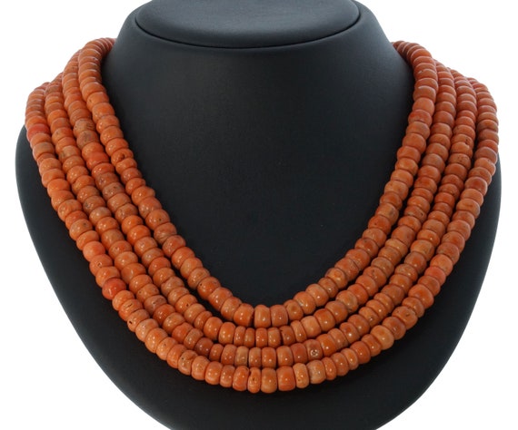 Exclusieve bloedkoraal antieke ketting 4-strengs … - image 2