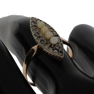 Victorian antique 14 karat gold rose diamond princess pearl ring handmade