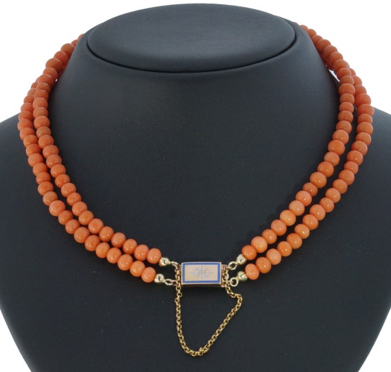 Collier Double Rangs En Corail Des Années 1940 - Occasion Parfait état - Vintage