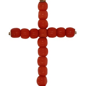 Cross Pendant Red Coral • Antique Golden pendant with blood coral • Handmade • Gift • Coral • Faith • Christian Jewelry