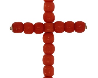 Cross Pendant Red Coral • Antique Golden pendant with blood coral • Handmade • Gift • Coral • Faith • Christian Jewelry
