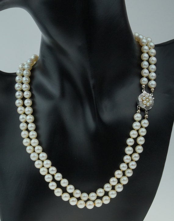 Beautifull Vintage pearl beads necklace with 14 c… - image 1