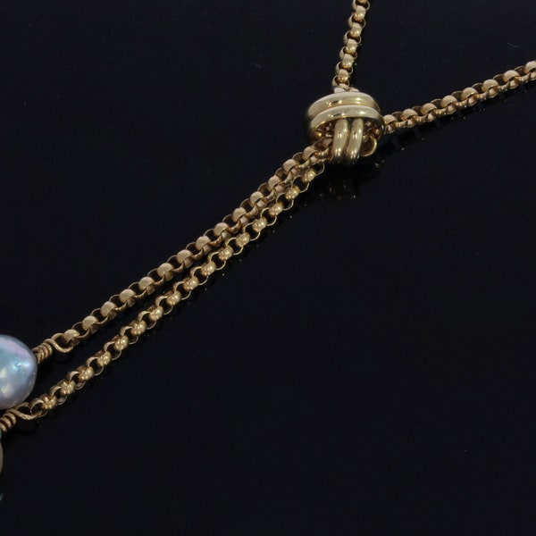 Collier à maillons jasseron en or jaune 14 carats avec pendentif en perles d'eau douce modèle noeud collier femme bijoux faits à la main