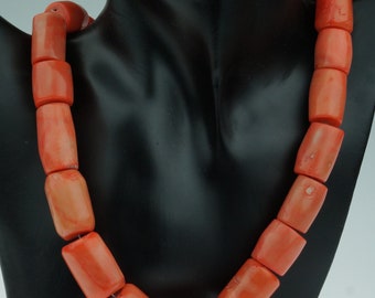 Antique coral bamboo necklace with big beads and silver clasp • Rare and exclusive necklace with coral • Bamboo coral necklace Vintage gift