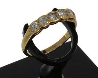 20 karaats gouden rij ring met 5 briljant geslepen diamanten 0,50ct uniek design handgemaakt dames juweel