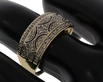 Bicolor gold ladies ring 14 carat with 46 diamonds, handmade vintage jewelry