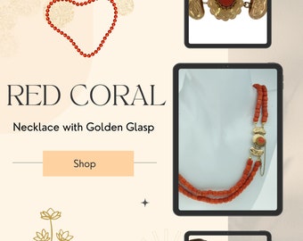 Antique | Red Coral beads | Necklace with 14 karat golden clasp, blood coral | Necklace for women | red coral necklaces | antique red coral