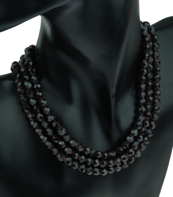 Garnets 3-strand antique necklace ladies necklace… - image 3