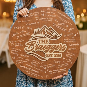 Alternative Wedding Guest Book with 3D Mountains, Adventure Guestbook, Wooden Guest Book Adventure Awaits Sign, Mountain Wedding Guest Book