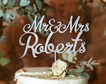 Silver Cake Topper Wedding, Custom Cake Topper, Mr & Mrs Cake Topper, Personalized Cake Topper, Rustic Cake Topper, Wood Wedding Cake Topper