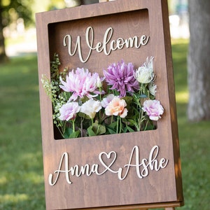 Cartello di benvenuto per matrimonio con fioriera, decorazione personalizzata per addio al nubilato, cartello in legno per matrimonio, decorazione rustica, cartello per festa di eventi