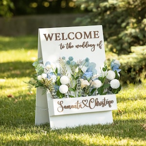 Personalisierte Blumenkasten-Willkommensschild, individuelle Boho-Hochzeitsdeko, individuelles Hochzeitsschild für Blumen, personalisierte Willkommens-Blumenbox