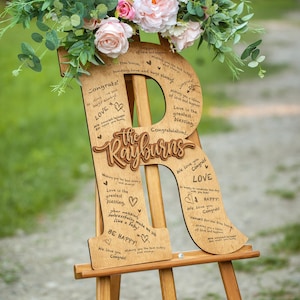 Libro de visitas con letras de madera, letrero para libro de visitas de boda, decoración para bodas, libro de visitas con iniciales, letrero de bienvenida para recepción de boda