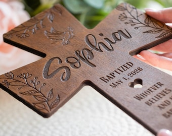 Cruz de Bautismo Preciosos Momentos de Bautizo, Cruz de Madera Personalizada Decoración Infantil, Primera Comunión o Confirmación